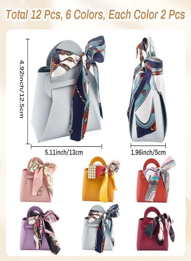 CALFOVERA 12 Pack 6 Colors Small Party Favor Boxes Reusable PU Leather Gift Candy Wrapping Bags with Handle Ribbon Mini Handbags for Weddings Party Guest Gift Bridal Showers Birthday Halloween - Image 2